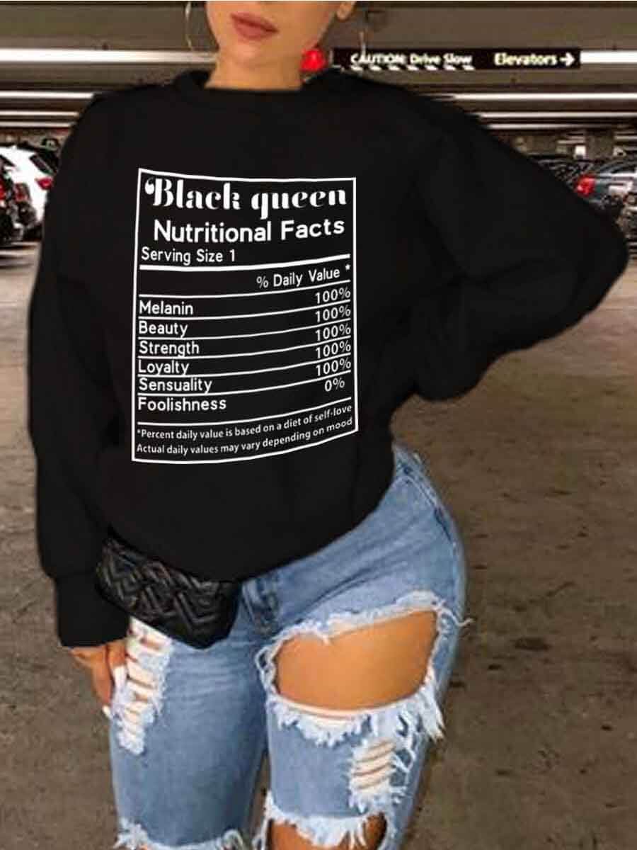 

LW Plus Size O Neck Letter Print Hoodie, Black