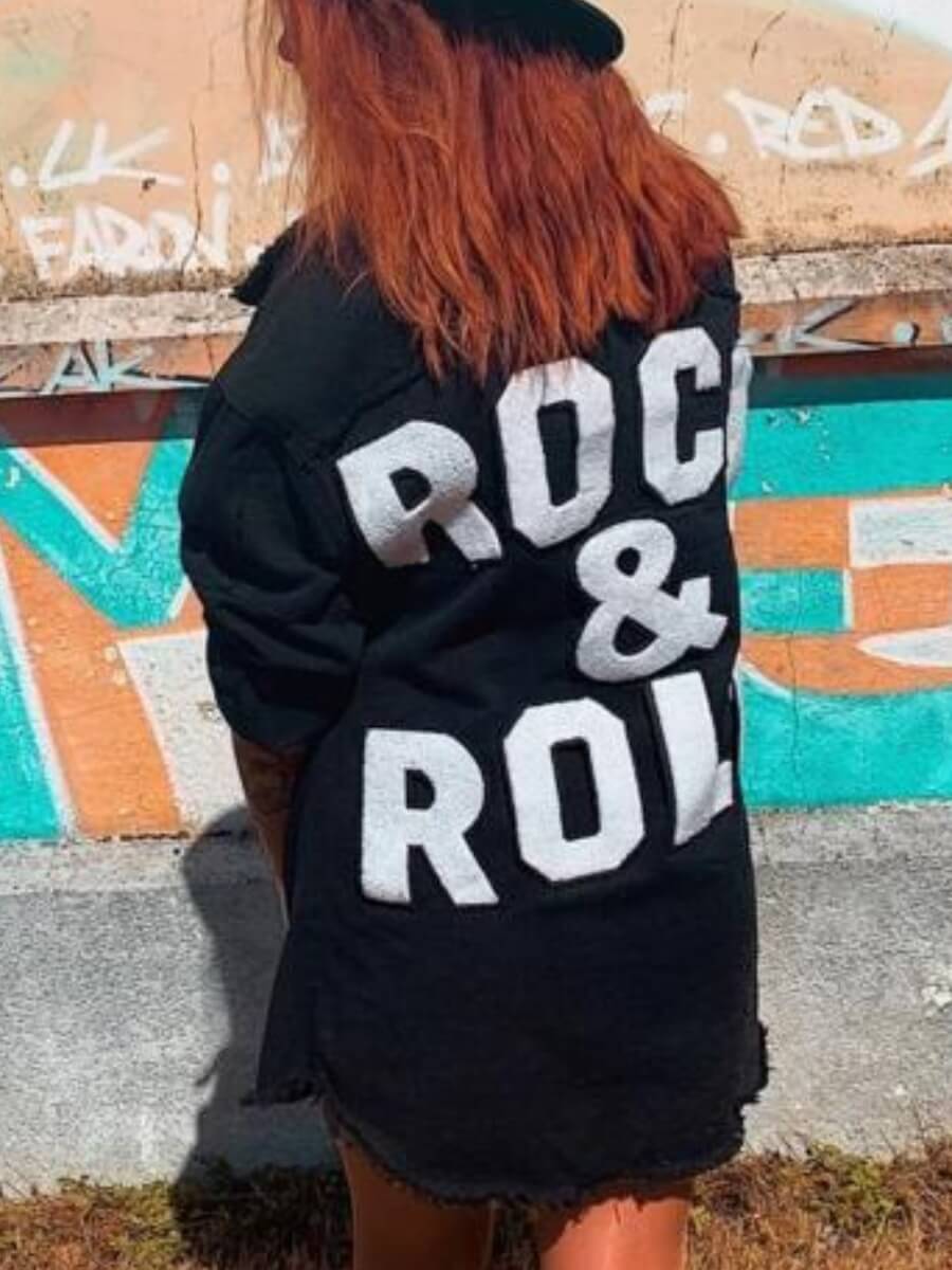 

Lovely Trendy Turndown Collar Letter Print Black Denim Jacket