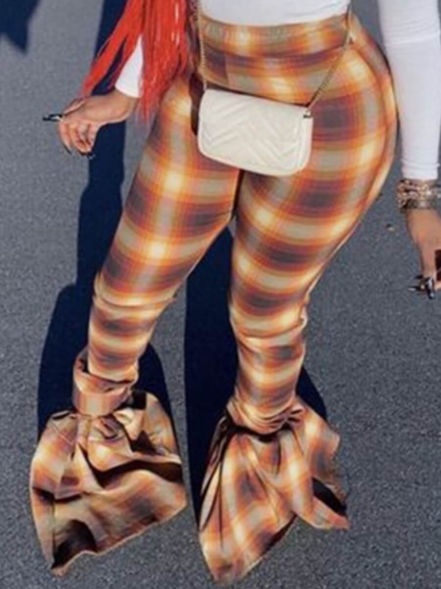

Lovely Trendy Grid Print Skinny Yellow Pants