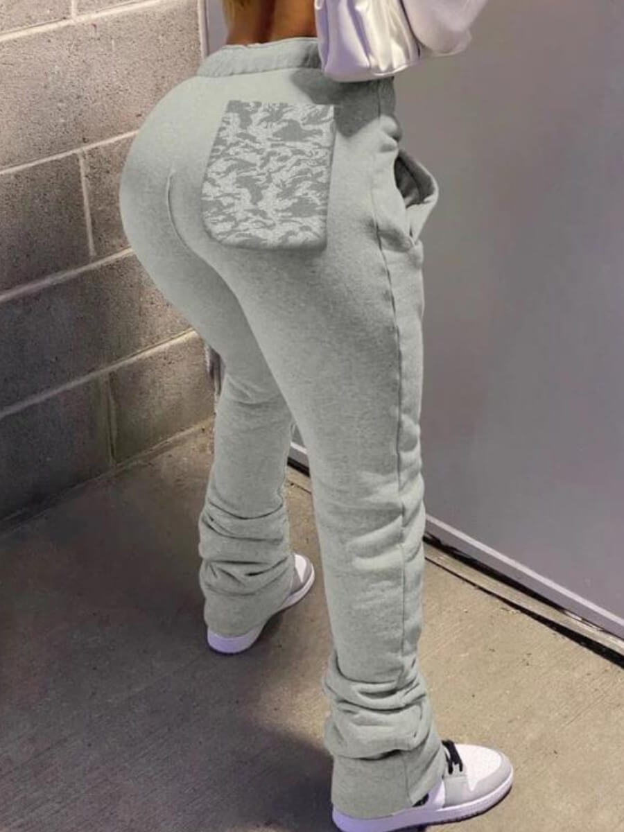 

Lovely Casual Pocket Patched Drawstring Grey Pants