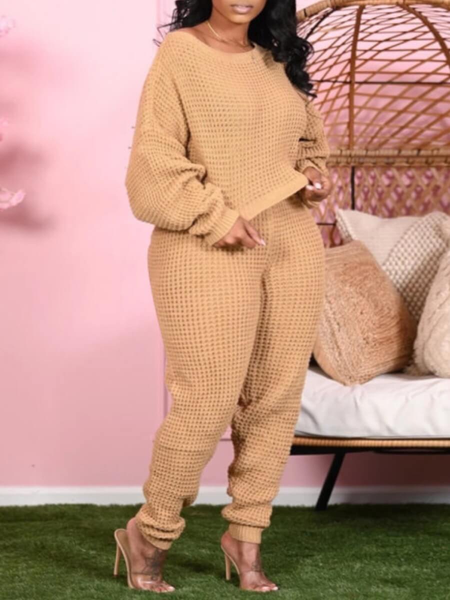 

Lovely Casual O Neck Basic Yellow Plus Size Two-piece Pants Set