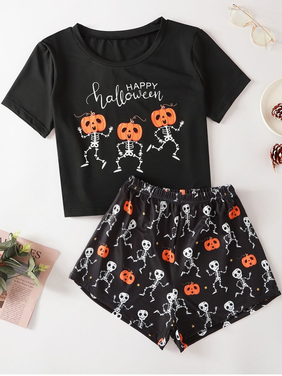 

Lovely Leisure O Neck Print Black Sleepwear