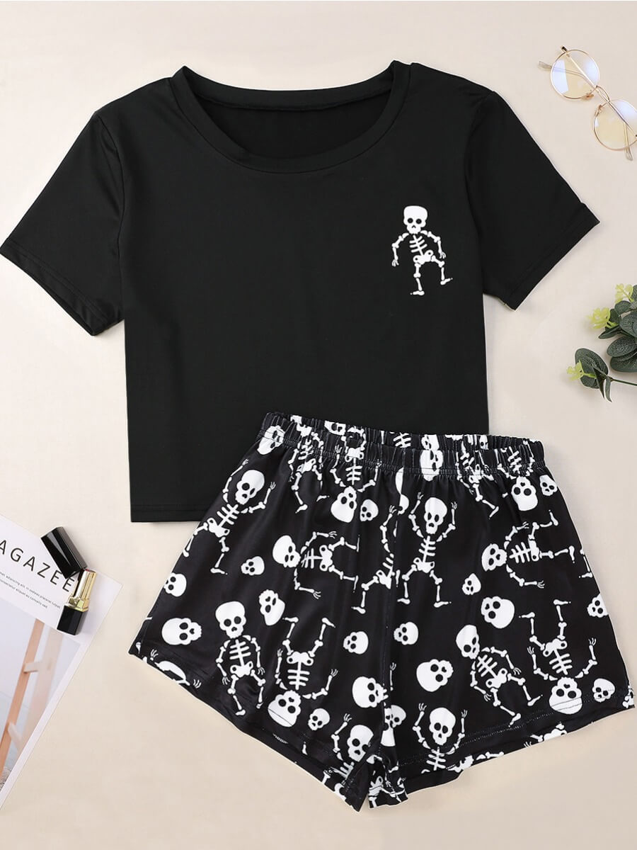 

Lovely Leisure O Neck Print Black Sleepwear
