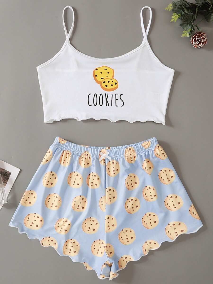 

Lovely Leisure Spaghetti Strap Print Baby Blue Sleepwear