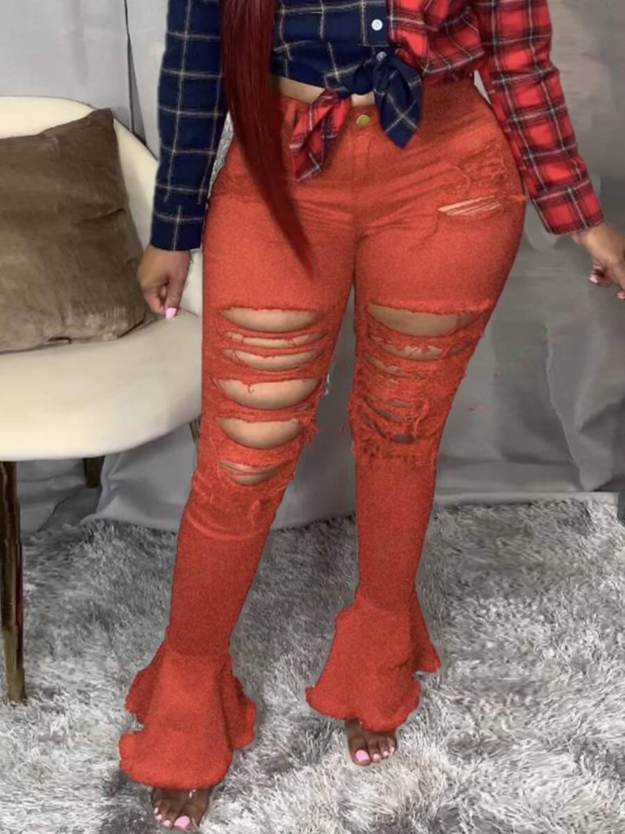 

Lovely Trendy Hollow-out Red Jeans
