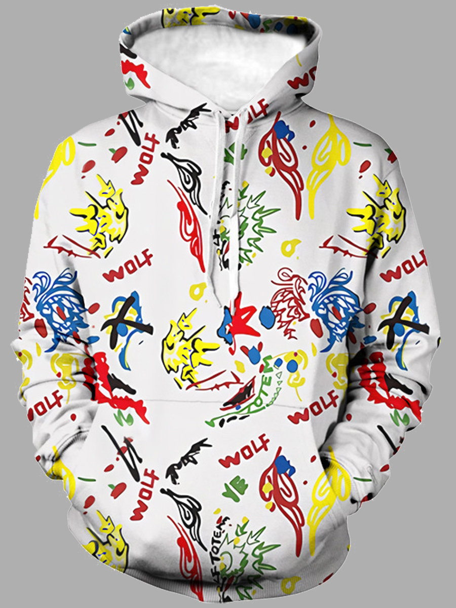 

lovely Casual Hooded Collar Print White Men Hoodie