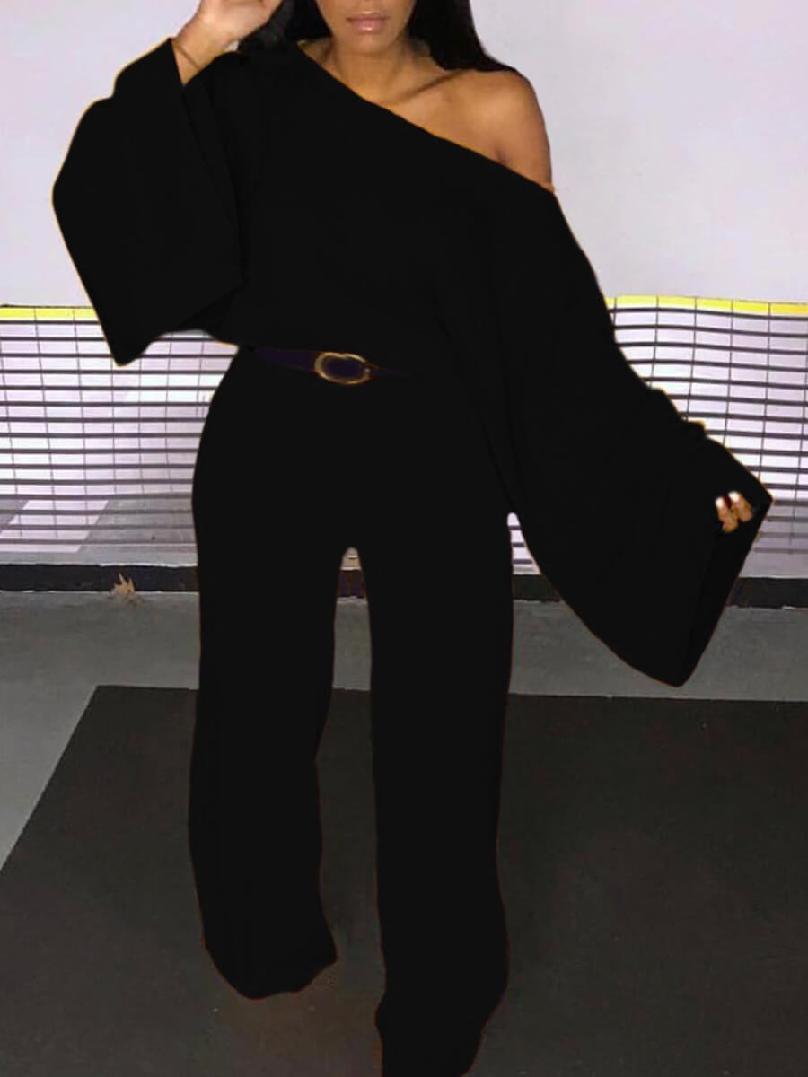 

Lovely Casual Loose Black Two Piece Pants Set
