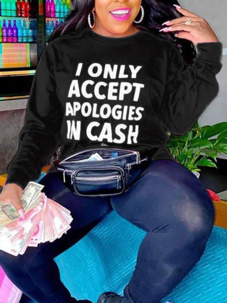 

LW Casual O Neck Letter Print Black Hoodie