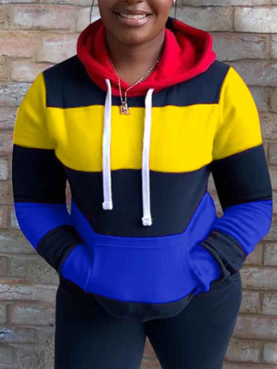 

Lovely Casual Hooded Collar Patchwork Dark Blue Hoodie