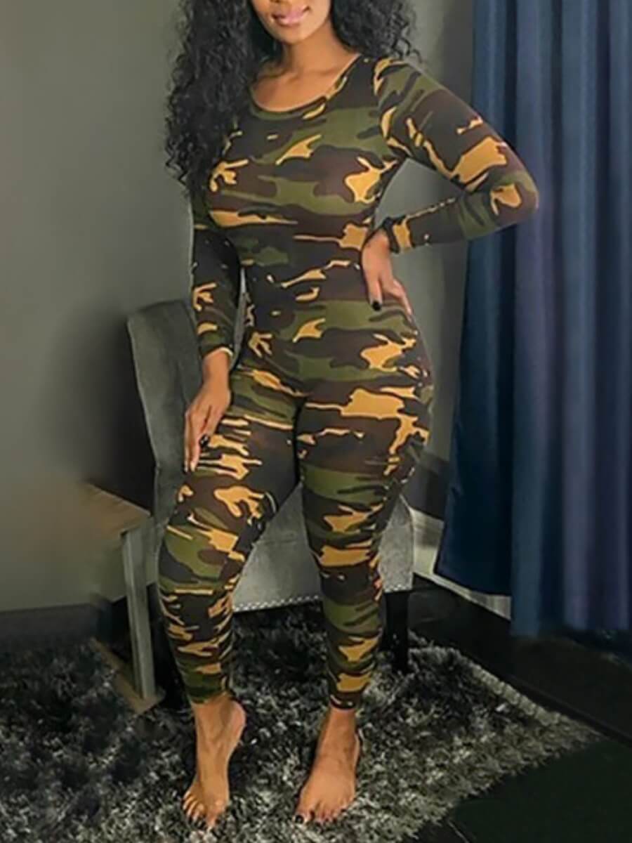 

Lovely Stylish Camo Print Skinny One-piece Jumpsuit(Batch Print
