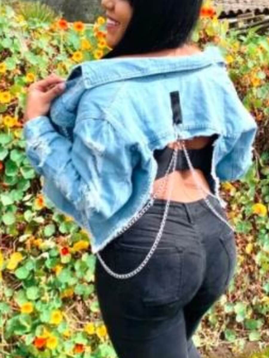 

Lovely Street Turndown Collar Broken Holes Baby Blue Denim Jacket