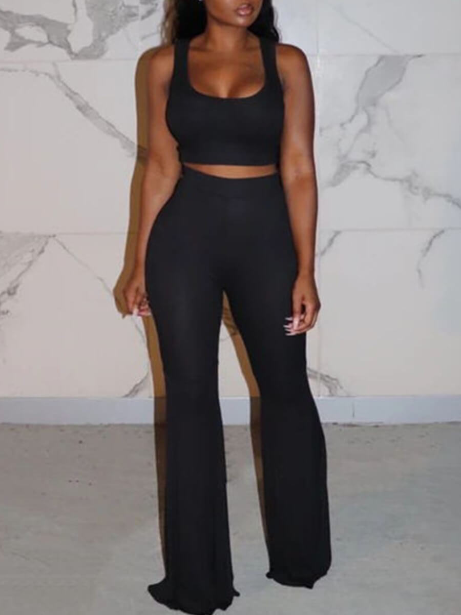

Lovely Sportswear U Neck Basic Black Loungewear