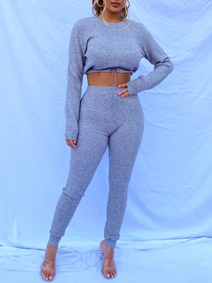 

lovely Sportswear O Neck Basic Skinny Grey Loungewear