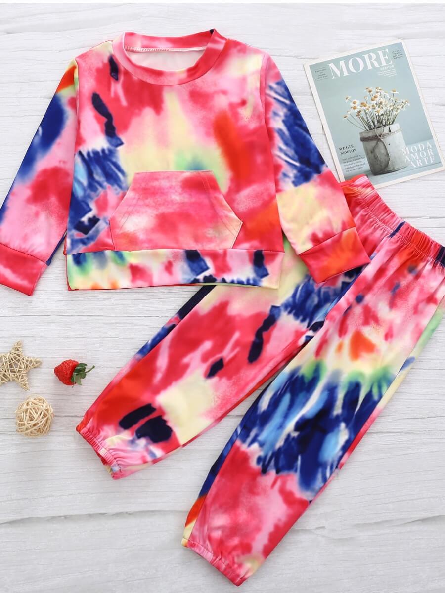 

Lovely Stylish O Neck Gradient Print Red Girl Two-piece Pants Set
