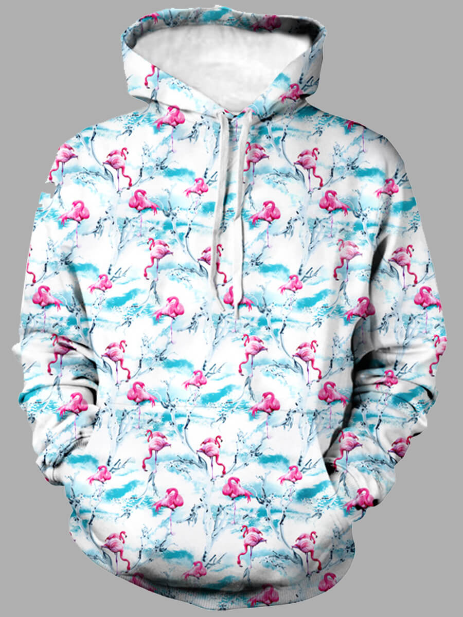 

LW Men Hooded Collar Print Hoodie, White