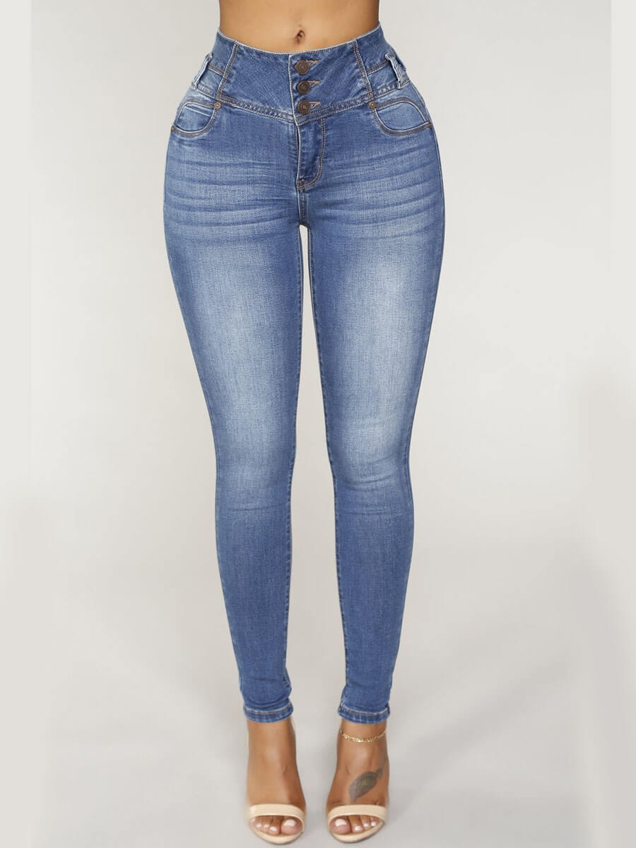 

Lovely Street Buttons Design Skinny Blue Jeans