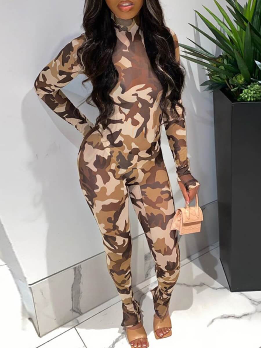 

Lovely Stylish Camo Print Skinny One-piece Jumpsuit