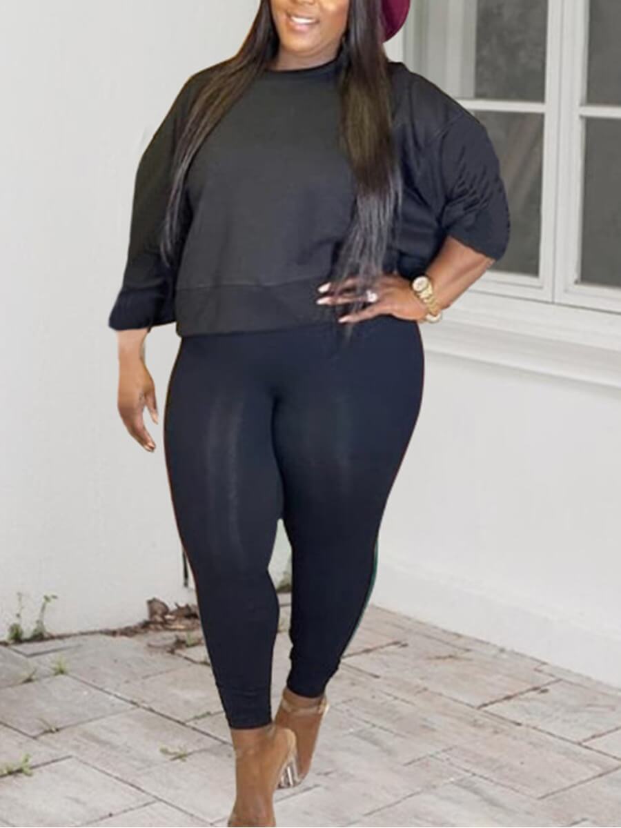 

Lovely Leisure O Neck Basic Black Plus Size Two-piece Pants Set