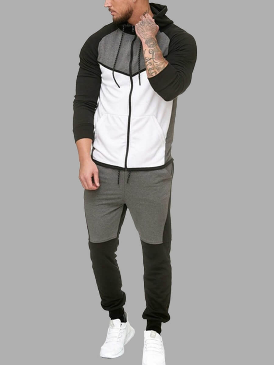 

Lovely Sportswear Hooded Collar Patchwork Black Men Two-piece Pants Set