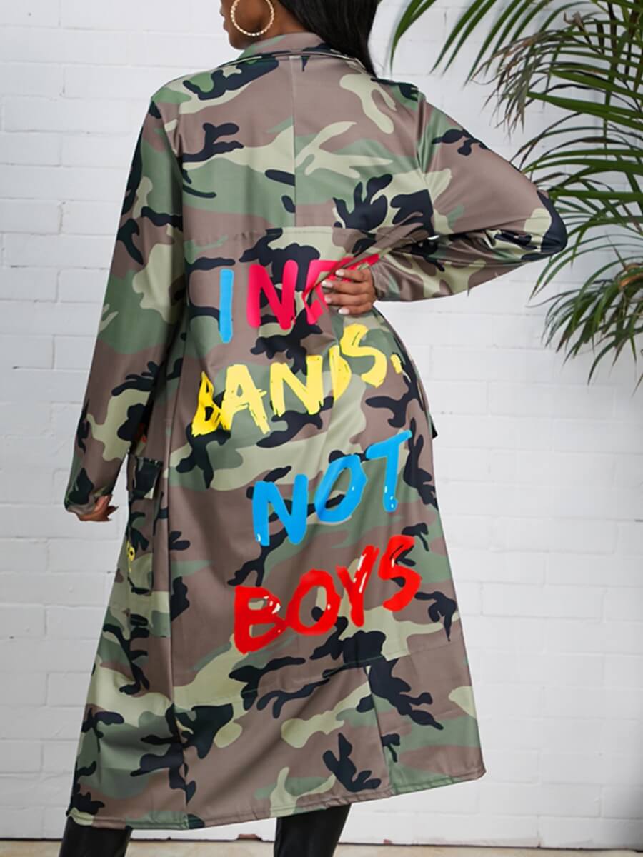 

Lovely Leisure Turndown Collar Camo Print Coat