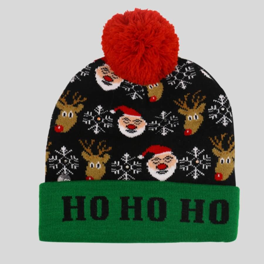 

Lovely Christmas Print Patchwork Black Hat