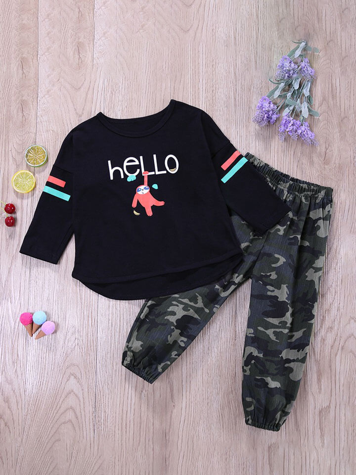 

Lovely Casual O Neck Print Black Boy Two-piece Pants Set