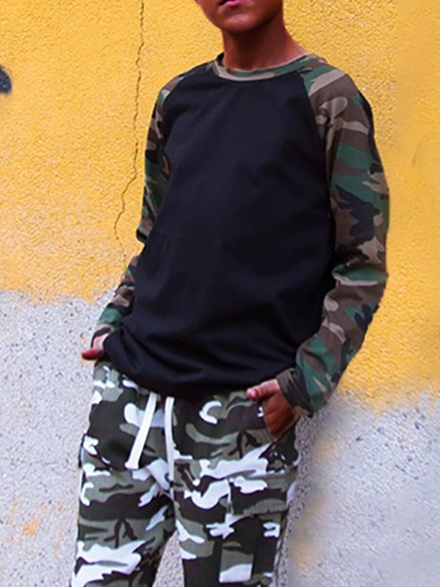 

Lovely Casual O Neck Camo Print Patchwork Black Boy T-shirt