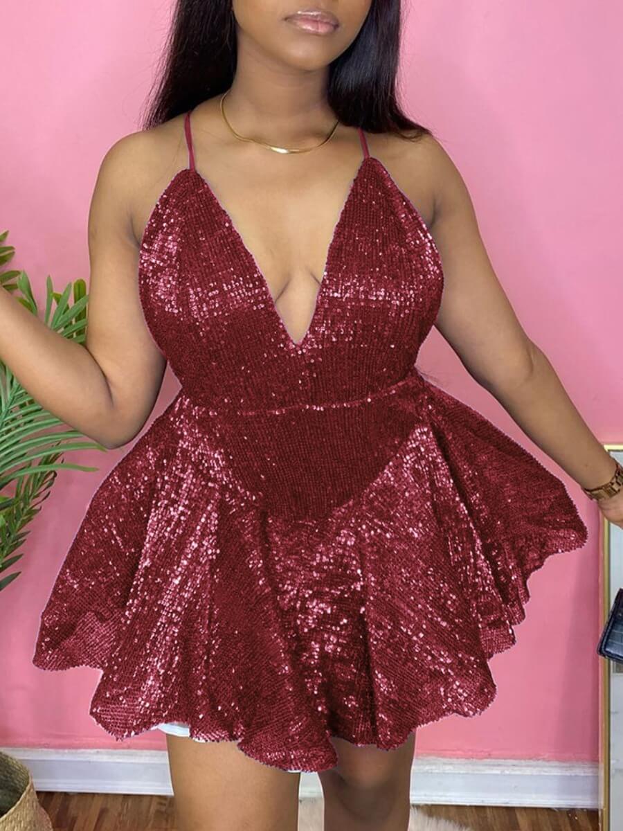 

Lovely Sexy Spaghetti Strap Fold Design Wine Red Mini Dress