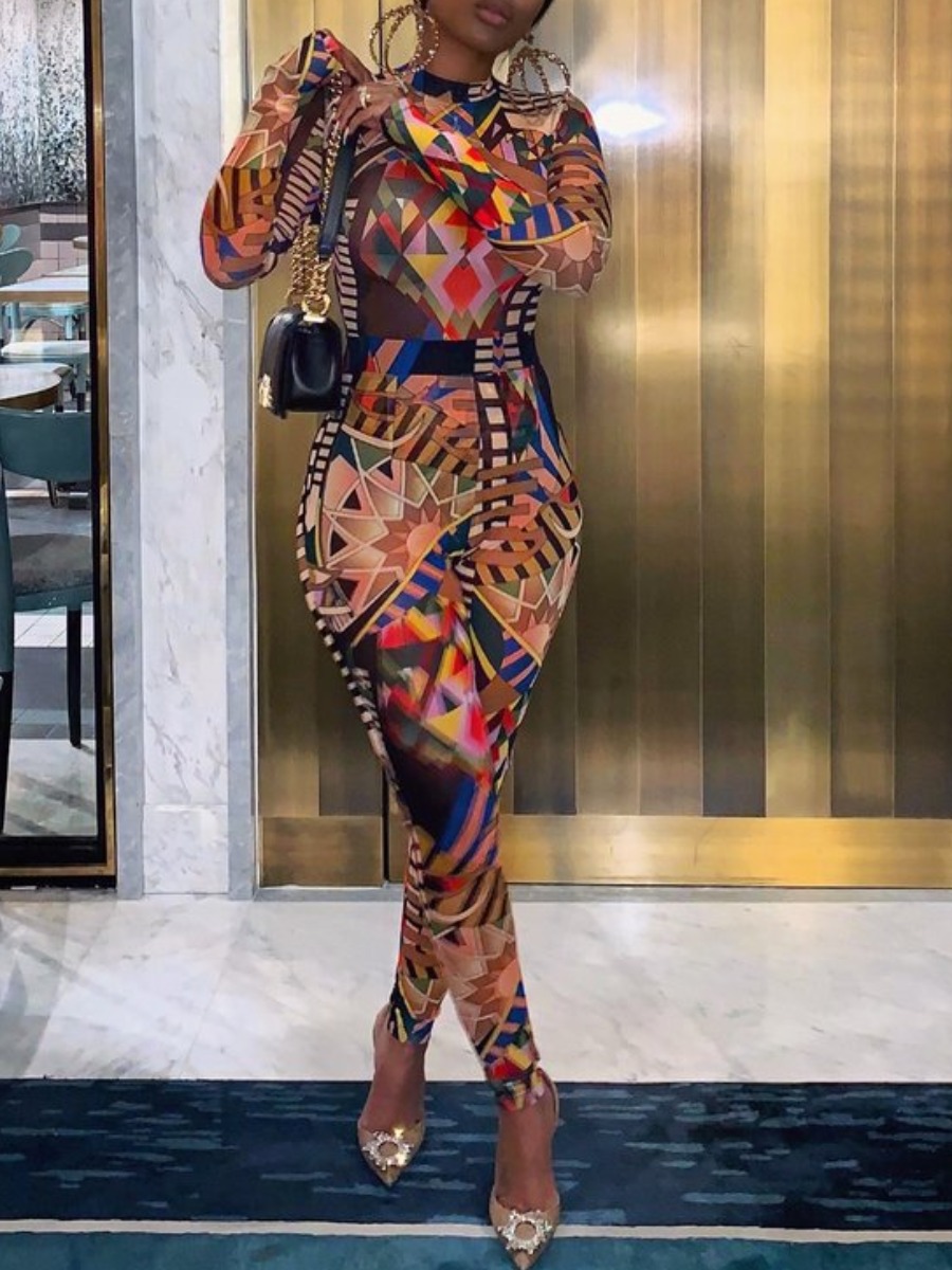 

Lovely Trendy Print Skinny Mutlicolor One-piece Jumpsuit, Multi
