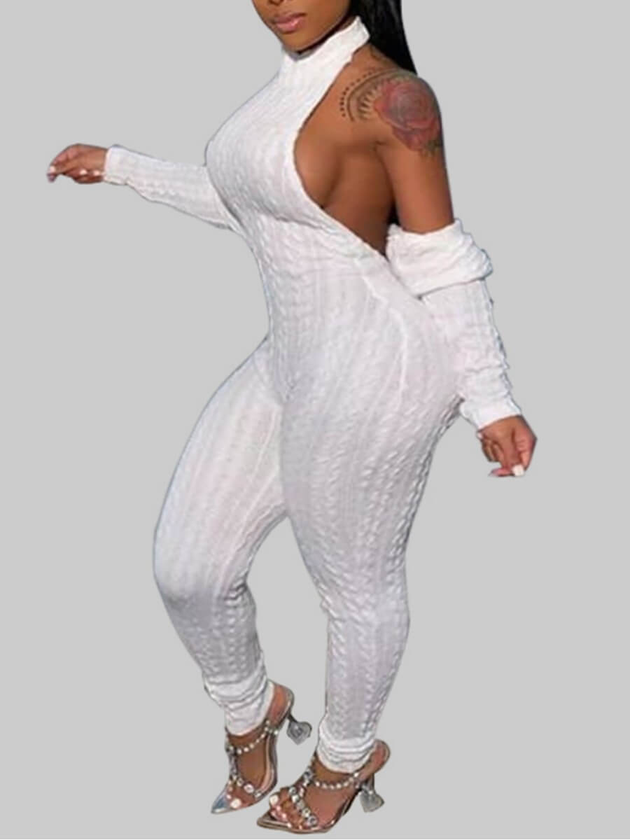 

Lovely Trendy Turtleneck Skinny White Plus Size Two-piece Pants Set