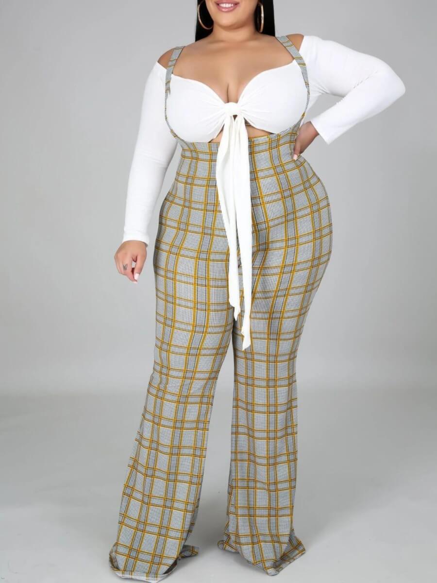 

Lovely Stylish Grid Print Grey Plus Size One-piece Jumpsuit