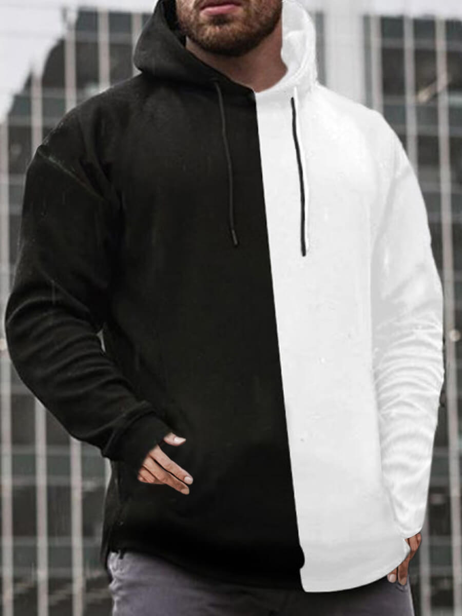 

Lovely Men Casual Hooded Collar Patchwork Black Hoodie