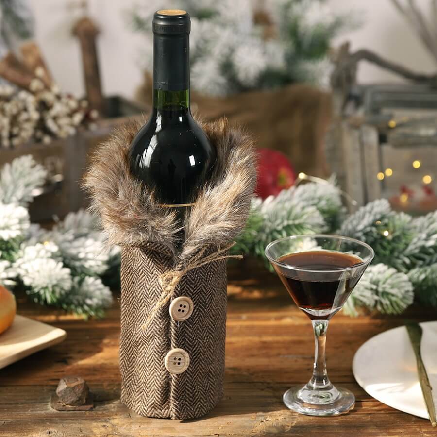 

Lovely Trendy Buttons Design Brown Decorative Wine Bag