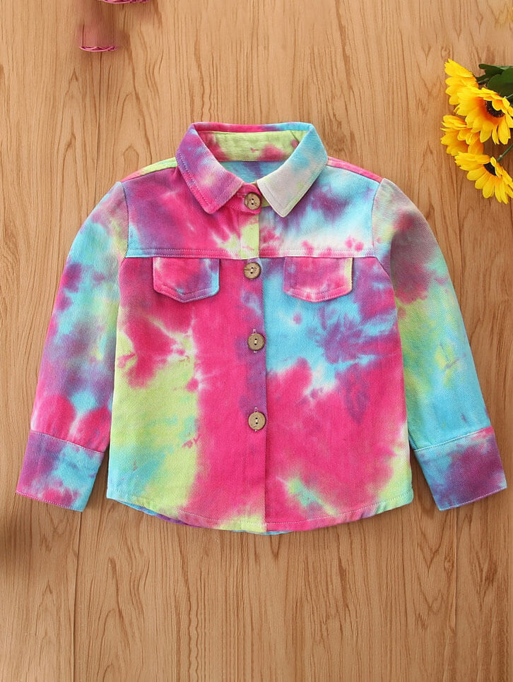 

Lovely Street Shirt Collar Tie-dye Multicolor Girl Coat, Multi