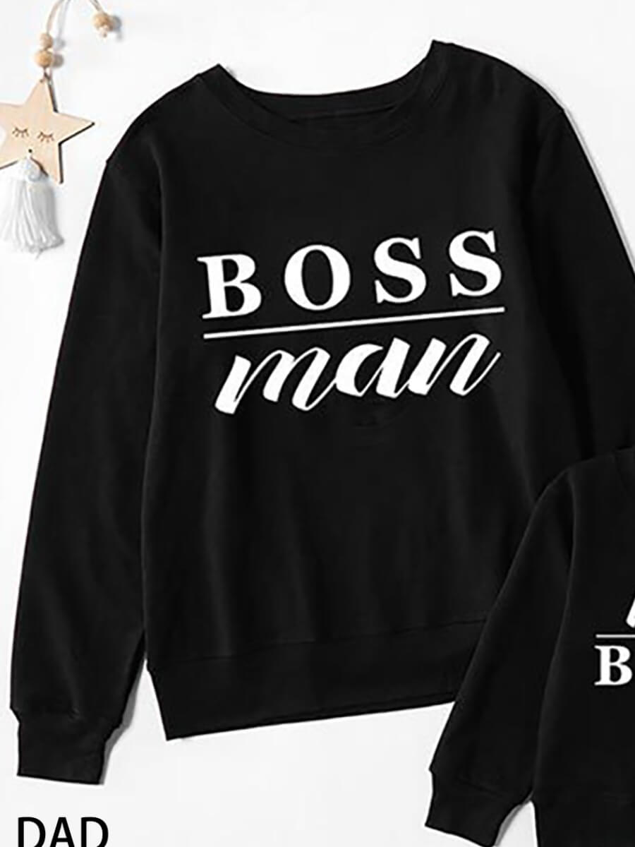 

Lovely Family O Neck Letter Print Black Dad Hoodie, Men