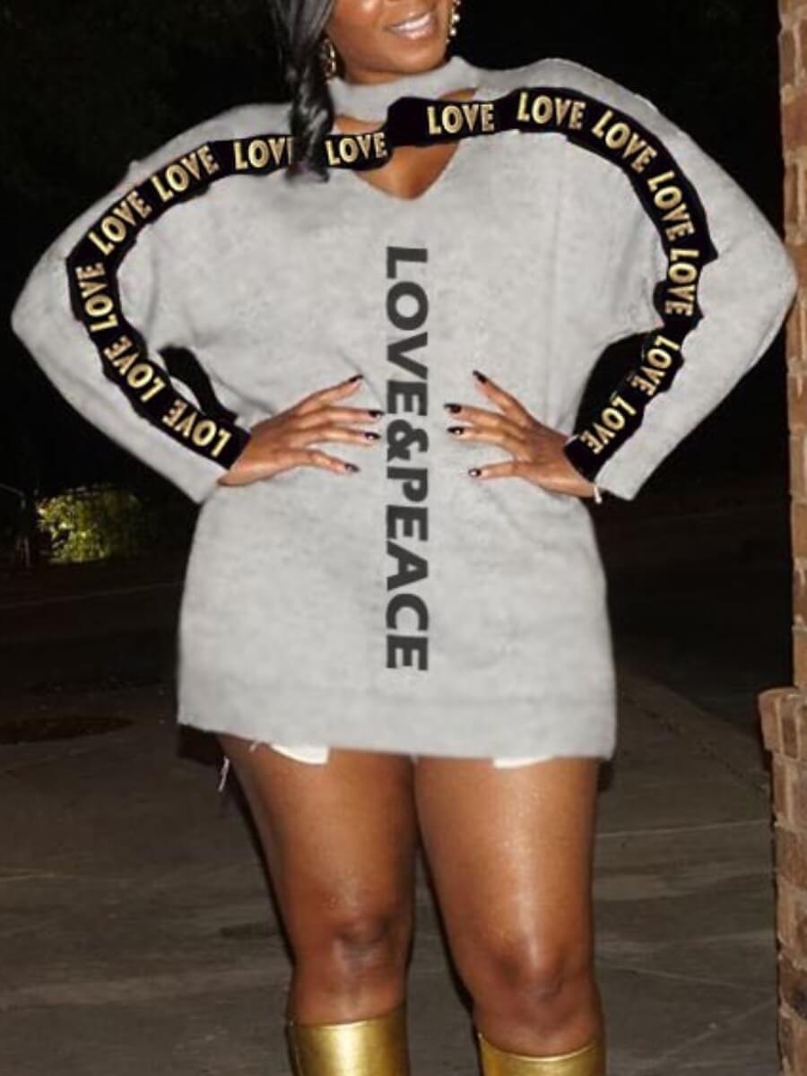 

LW Casual Letter Print Hollow-out Grey Mini Dress