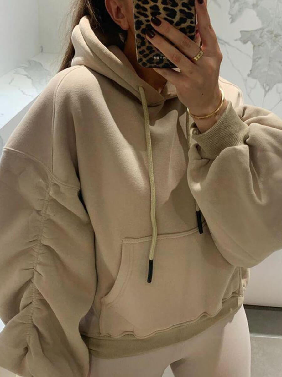 

Lovely Casual Hooded Collar Fold Design Khaki Hoodie