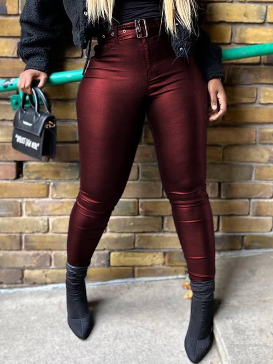 

Lovely Leisure Basic Skinny Wine Red Pants