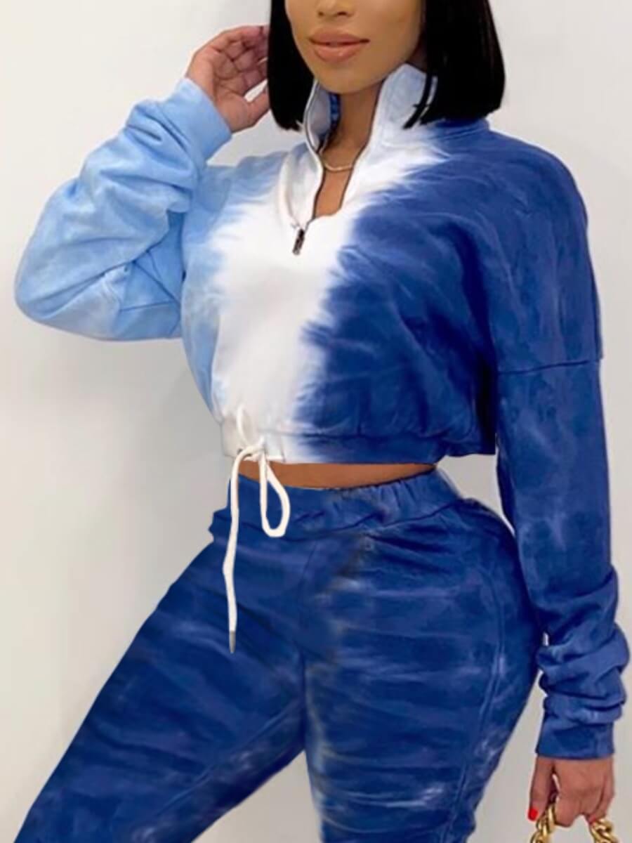 

Lovely Casual Turndown Collar Tie-dye Blue Hoodie