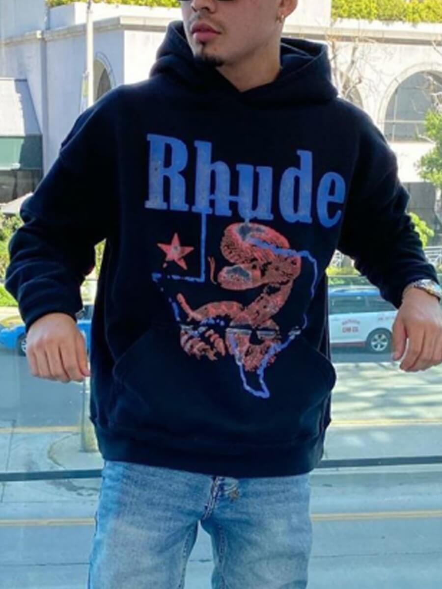 

Lovely Casual Hooded Collar Print Black Men Hoodie