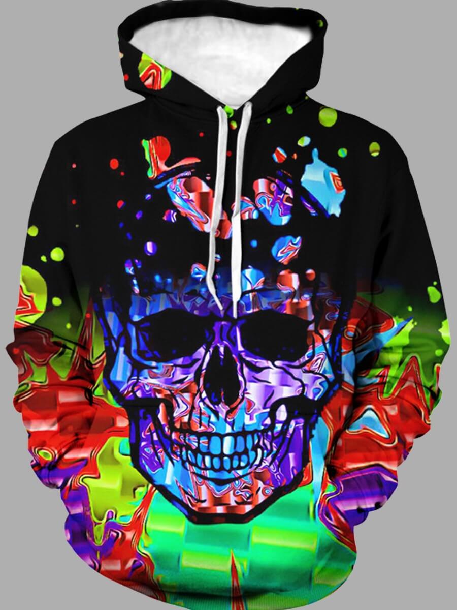

LW Men Hooded Collar Print Hoodie, Black