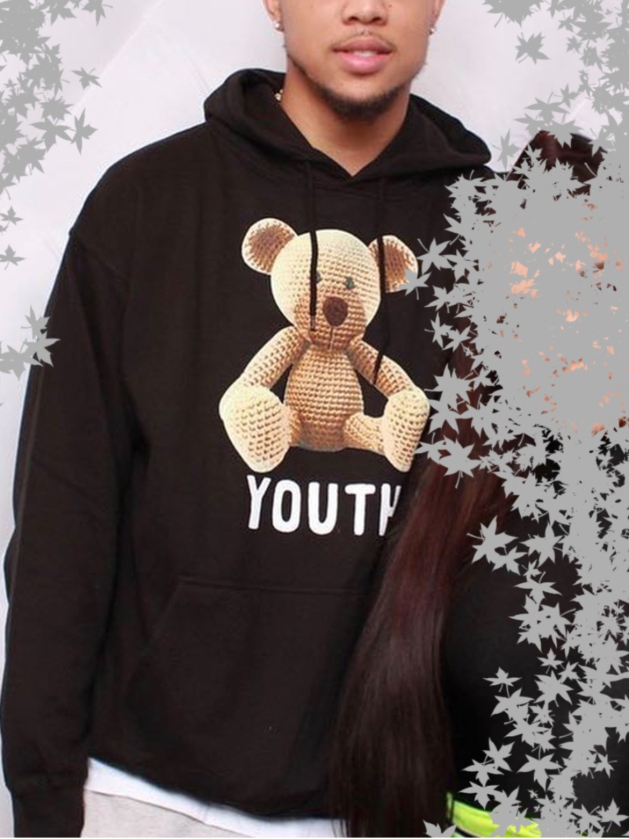

lovely Street Hooded Collar Print Black Men Hoodie