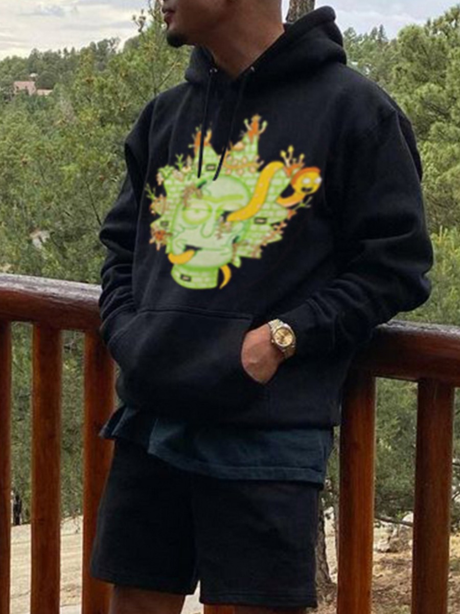 

lovely Leisure Hooded Collar Print Black Men Hoodie