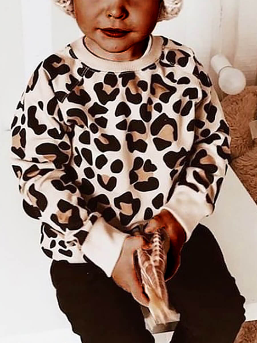 

Lovely Casual O Neck Leopard Print Light Coffee Boy Hoodie