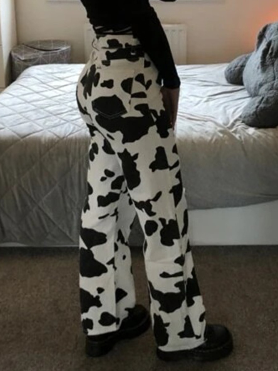 

lovely Stylish High-waisted Tie-dye Black And White Jeans