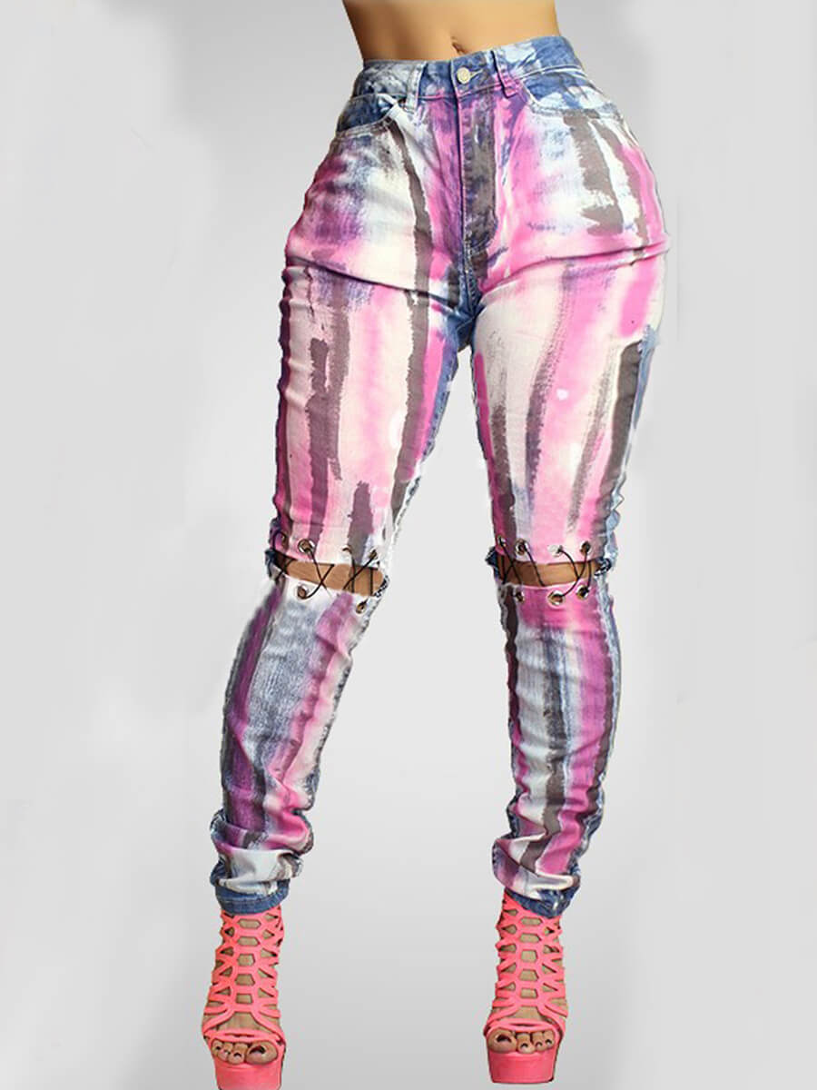 

Lovely Street Tie-dye Skinny Multicolor Jeans, Multi