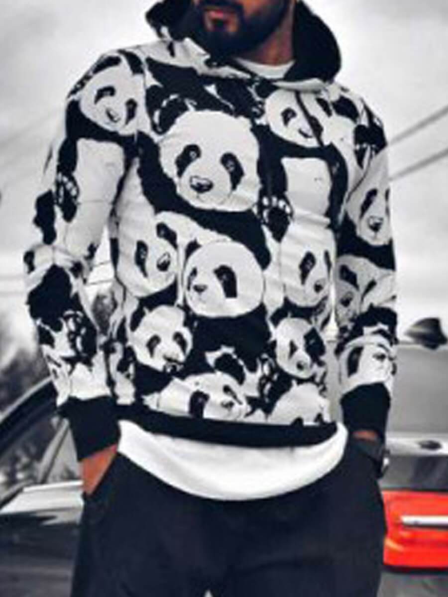 

Lovely Leisure Hooded Collar Print Black Men Hoodie