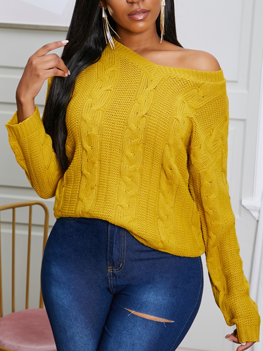

Lovely Leisure V Neck Loose Yellow Sweater