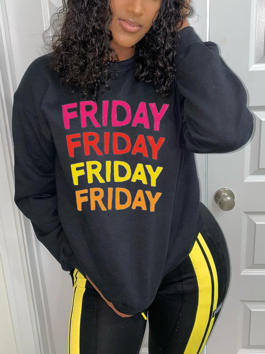 

Lovely Casual O Neck Letter Print Black Hoodie