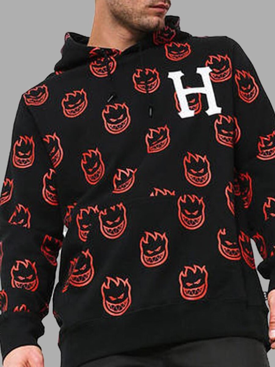 

Lovely Casual Hooded Collar Print Black Men Hoodie